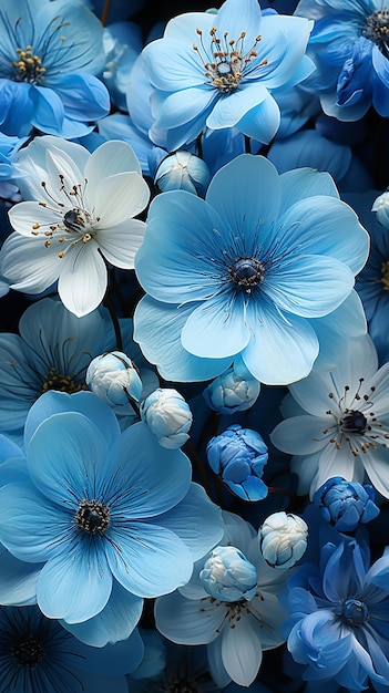 Blue flowers in a vase with the words " blue "