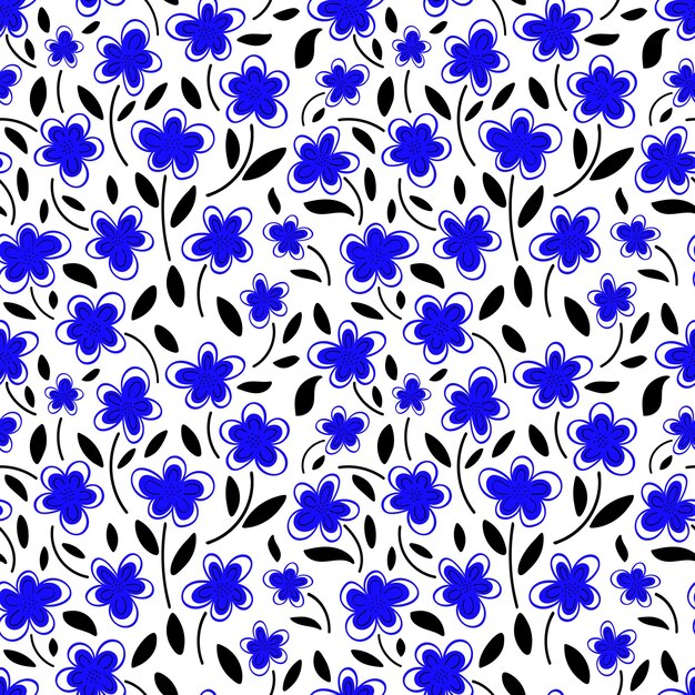 Blue flowers on a white background pattern