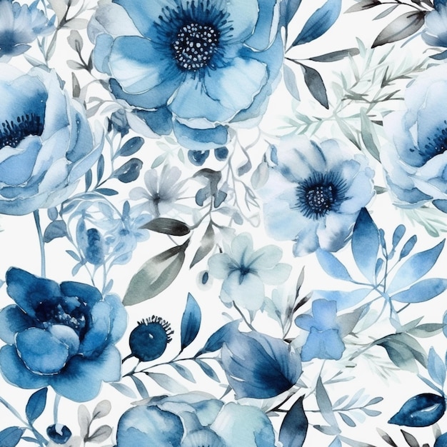 Blue flowers on a white background. watercolor. seamless pattern.