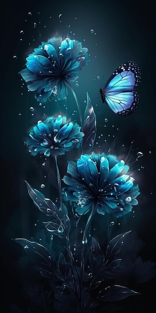 Blue flowers with a butterfly on it