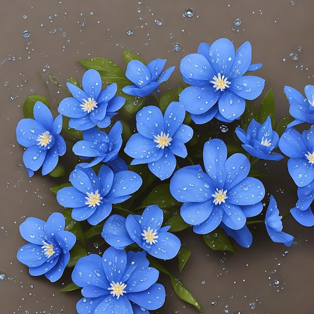 Blue flowers with water drop on a dark background ai photo