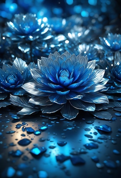 Photo blue flowers with water drops on a table