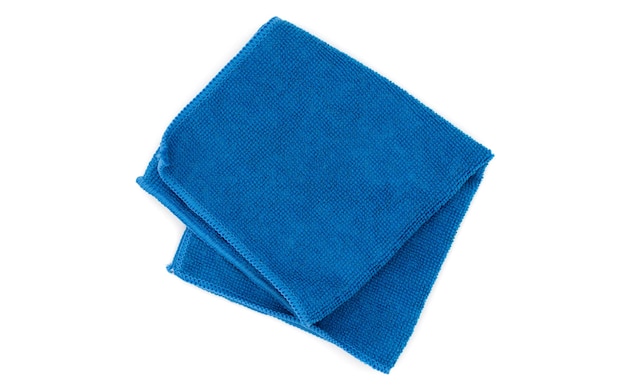 Blue Folded Microfiber Cleaning Cloth Isolated on White Background Top View