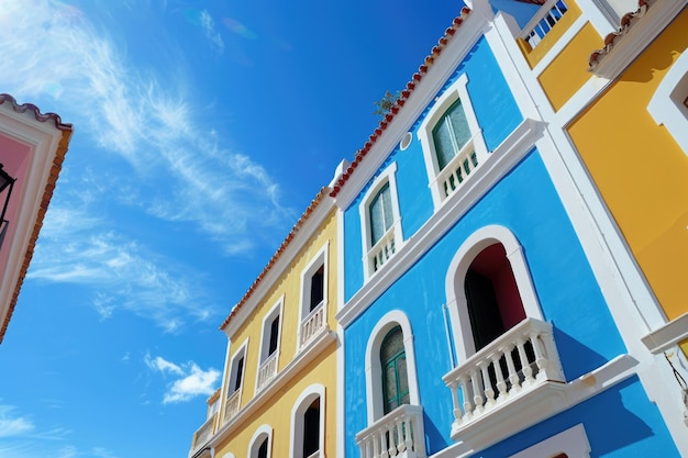 Blue Fonts Colourful Architecture View in Placa de SEsplanada Against Sky Cales Fonts Menorca