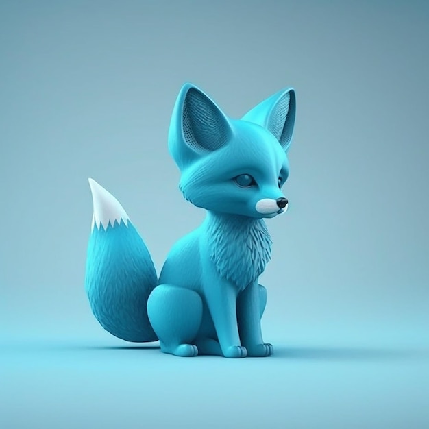 A blue fox with a tail that says fox on it.