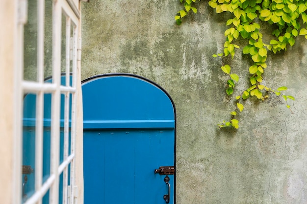 Blue front door in the old city Old Riga Latvia