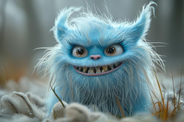 Blue Furry Creature With Big Eyes and Teeth