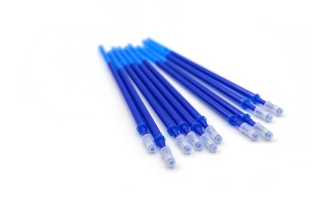 Blue gel refills for pen isolated on white background