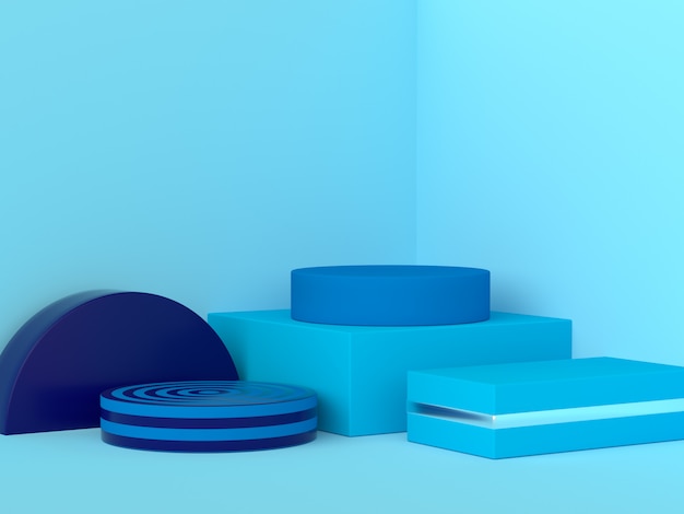 blue geometric shape set abstract corner scene 3d rendering