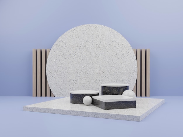 Blue geometric shape with marble podium for product display