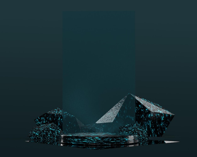 Blue geometric Stone and Rock shape background minimalist mockup for podium display or showcase