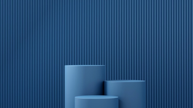 Blue geometry shapes podium for product display on blue background 3d rendering illustration