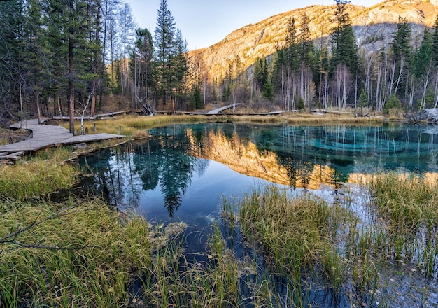 Blue Geyser lake in the Altai Mountains Siberia Russia