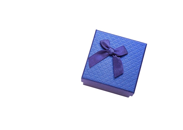 blue gift box closeup isolated on white background