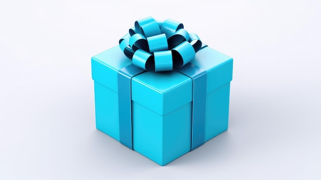 blue gift box with a black ribbon on the top.