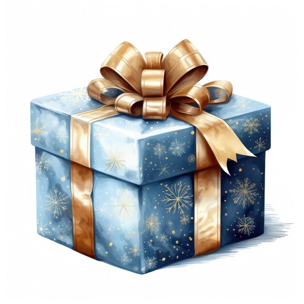 Blue Gift Box With Gold Bow