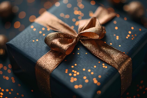 A blue gift box with a gold bow