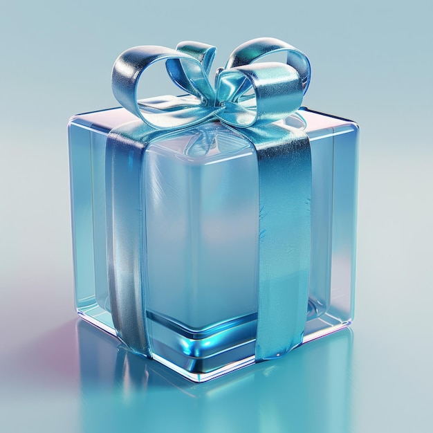 a blue gift box with a ribbon tied around it