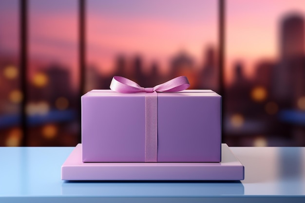 blue gift presentation box on pink background