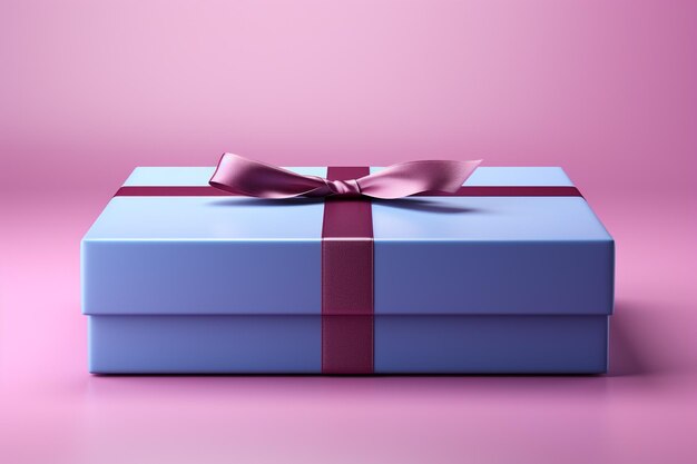 blue gift presentation box on pink background