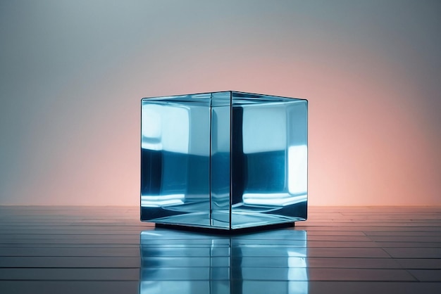 Photo blue glass cube on a white background 3d render image