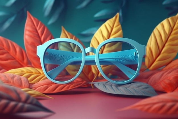 A blue glasses with the word'fashion'on it