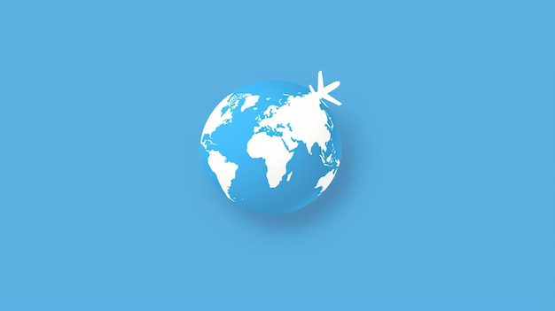 Photo a blue globe with continents in white on a blue background with a white airplane flying above