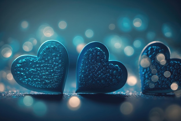 Blue glossy hearts background Illustration AI Generative