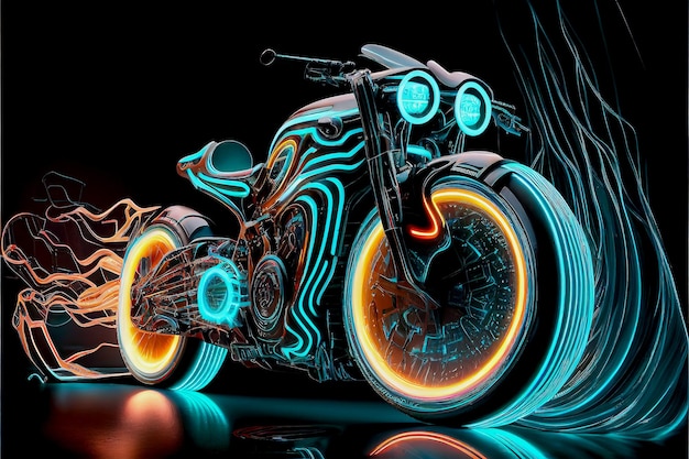 blue glowing motorcycle cyberpunk digital illustration ai