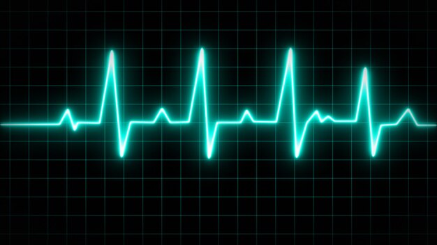 Blue glowing neon heart pulse Heart beat Electrocardiogram One pulse line ECG heartbeat monitor cardiogram heart pulse line wave Electrocardiogram medical background