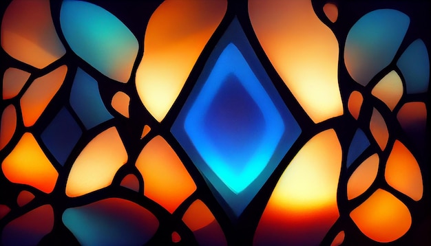 Blue glowing stained glass pattern background