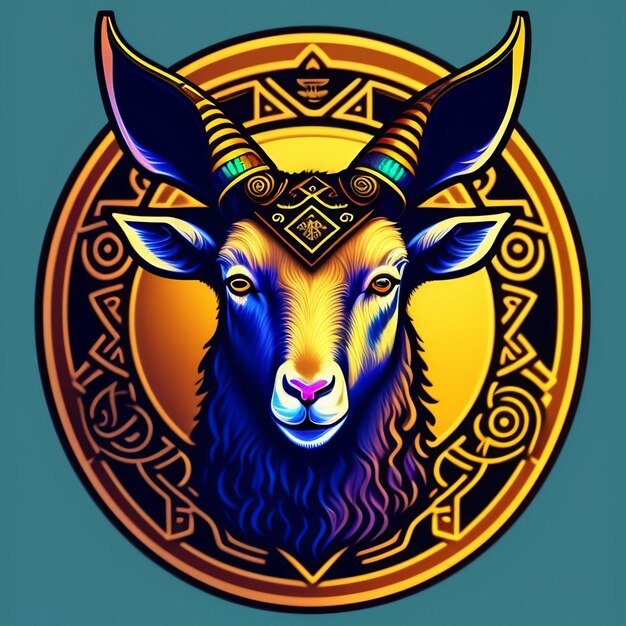 Photo a blue goat with a gold head and a gold cross on it.