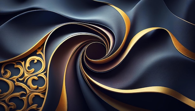 A blue and gold background with a spiral design