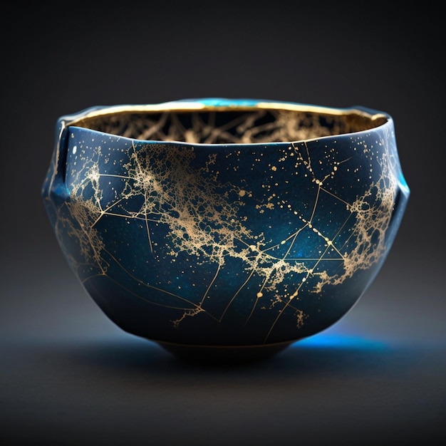 A blue and gold bowl with the constellations on it