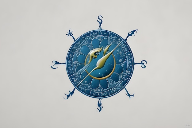 Photo a blue and gold clock with a dragon and the word sea on it