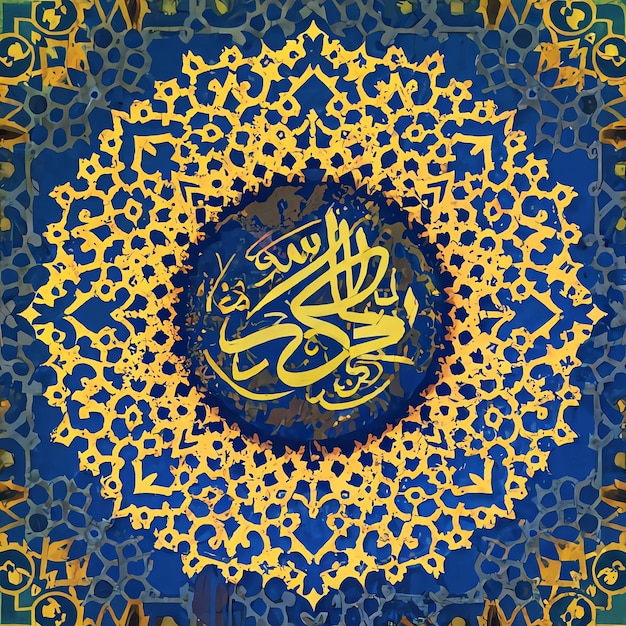 Photo a blue and gold design with a number of calligraphy on the top