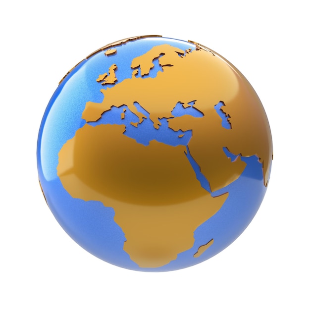 Blue and Gold Earth Africa Middle East Europe 3d Rendering