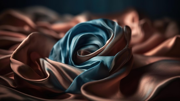 Blue and Gold Fabric in Wavy Bokeh Abstract Background Generative AI