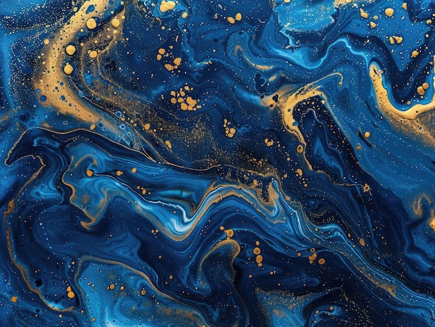 Blue and Gold Fluid Painting Close Up