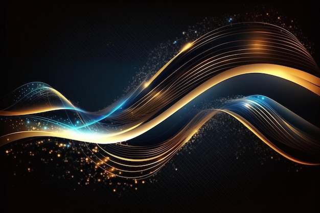 blue and gold futuristic particle beam stream digital data flow Dynamic pattern