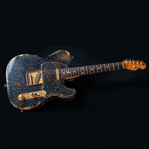 Photo a blue and gold guitar with a black background