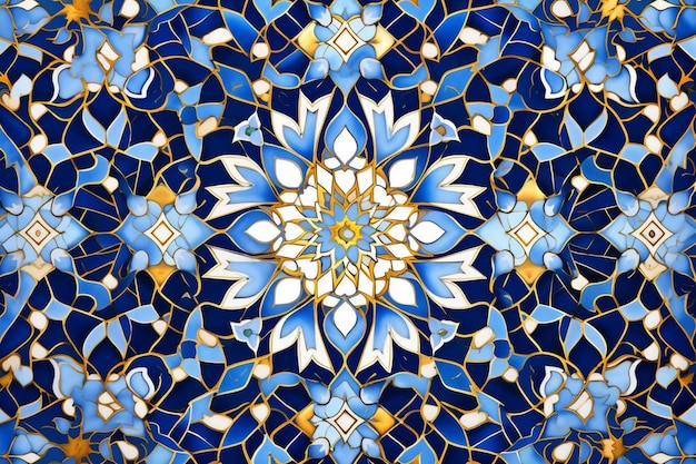 Blue and Gold Islamic Floral Patterns