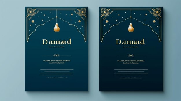 Blue gold islamic style ramadan kareem greeting card background banner and social media story temp