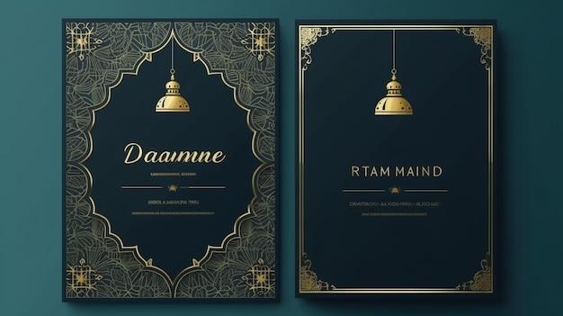 Blue gold islamic style ramadan kareem greeting card background banner and social media story temp