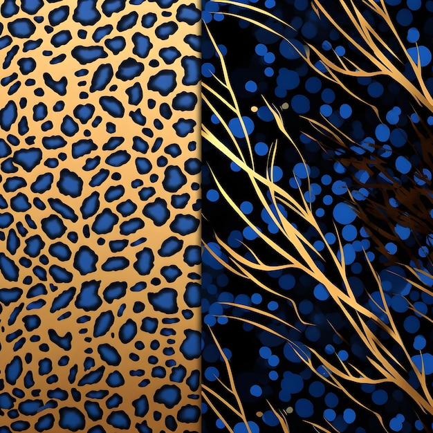 Blue and Gold Leopard Digital Paper background