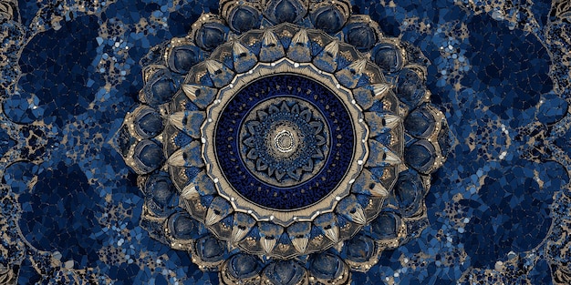 Photo blue gold mandala mosaic