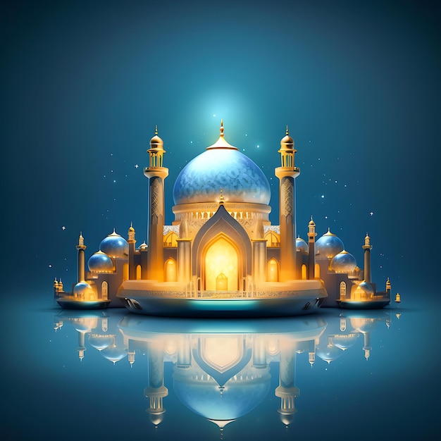 A blue and gold mosque with a blue background and the words " taj mahal " on the front.