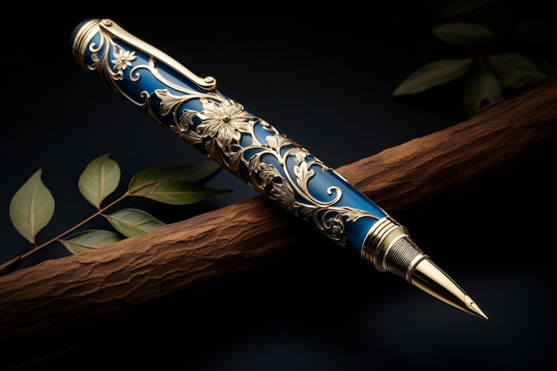 a blue and gold pen