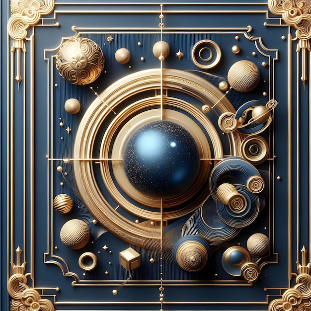 Blue and gold picture of a circle with a blue sphere ai generator