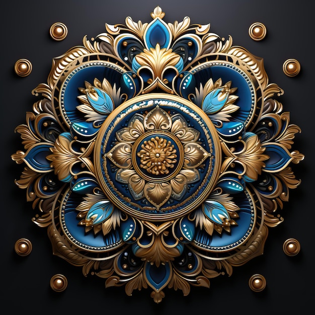 a blue and gold piece of art with a blue and gold design